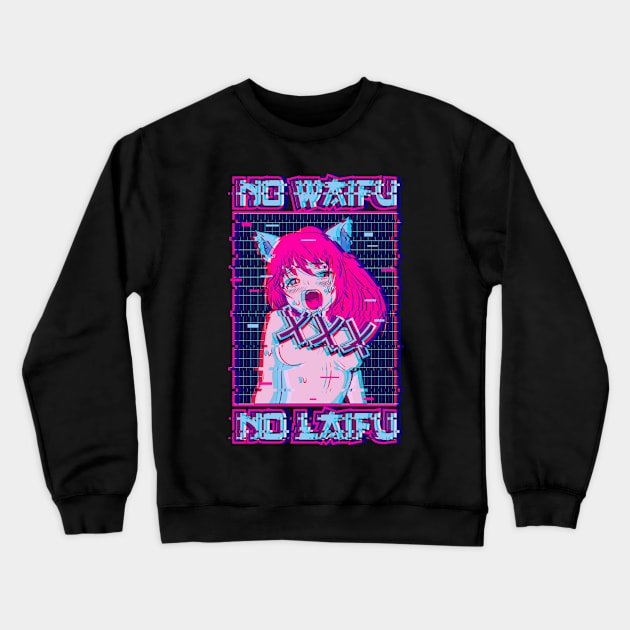 No Waifu No Laifu Hentai Anime Girl Gift Crewneck Sweatshirt by Alex21